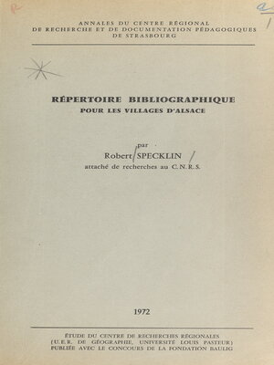 cover image of Répertoire bibliographique pour les villages d'Alsace